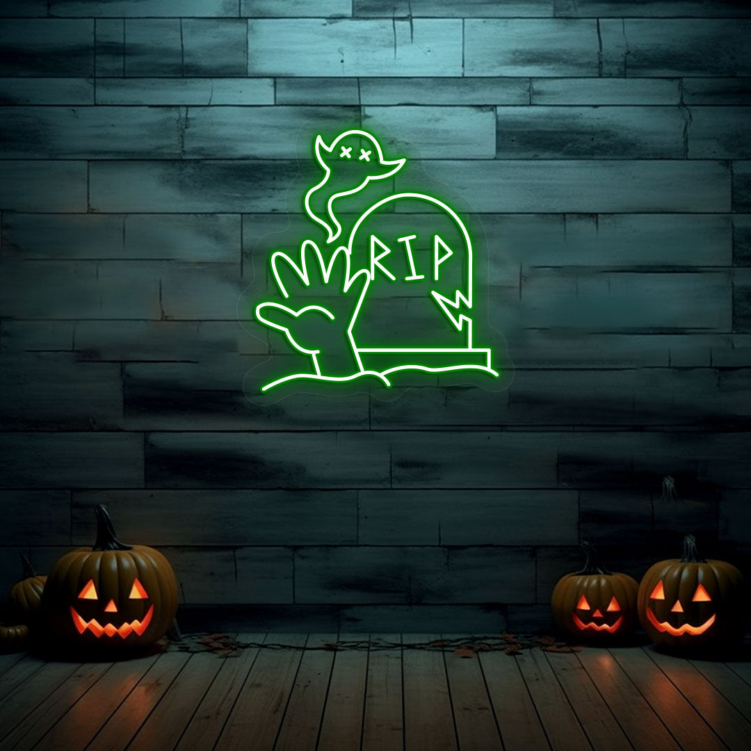 Graveyard RIP Tombstone Neon Sign | Green