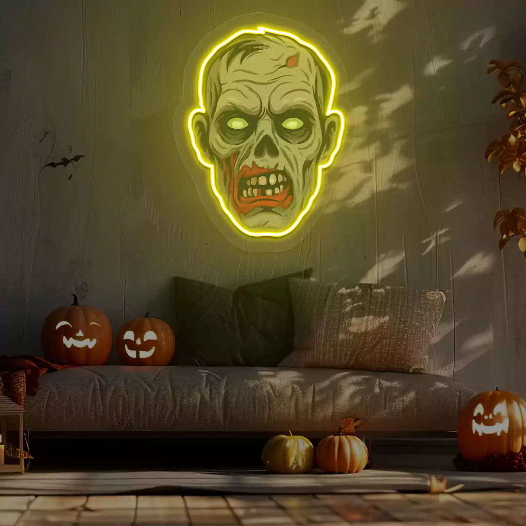 Zombie Face Neon Artwork | Yellow