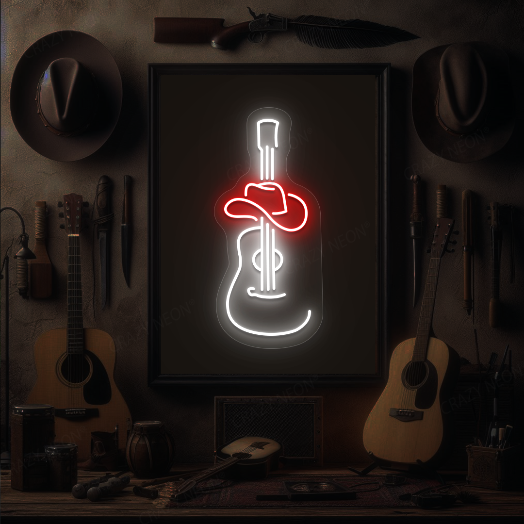 Cowboy Guitar & Hat Neon Sign | Red