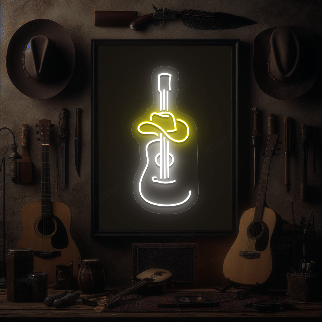 Cowboy Guitar & Hat Neon Sign | Yellow