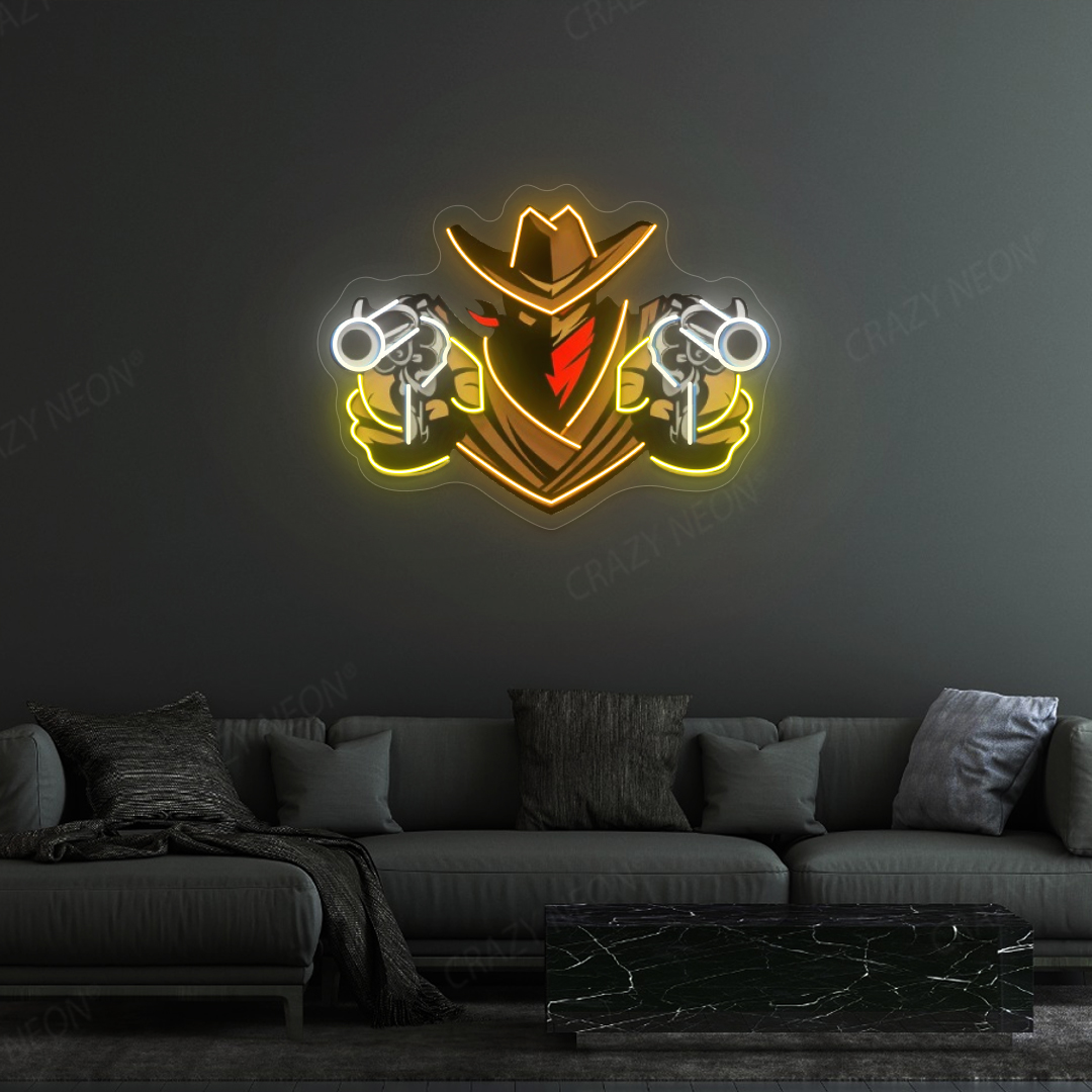 Gunslinger Cowboy Neon Sign | White