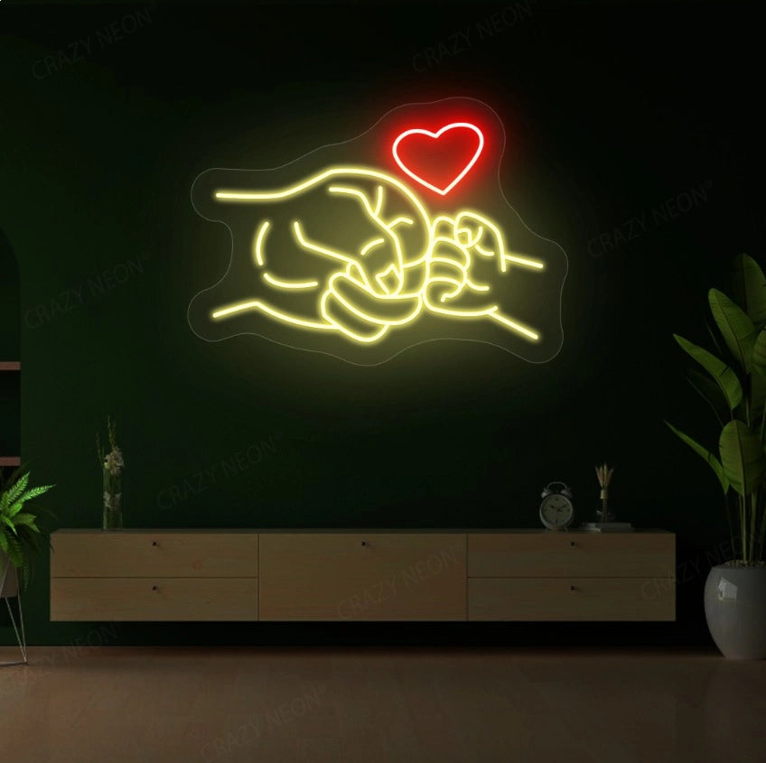 Father & Child Fist Bump Neon Sign | yellow