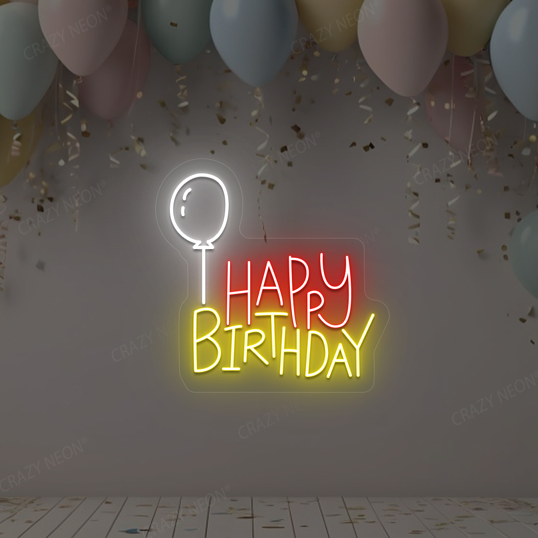 Birthday Balloons Neon Sign | Yellow-Red