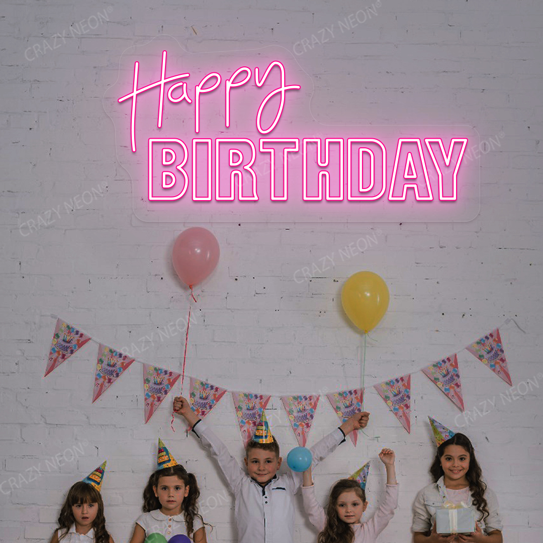 Happy Birthday Neon Light - Celebration Wall Decor | Pink
