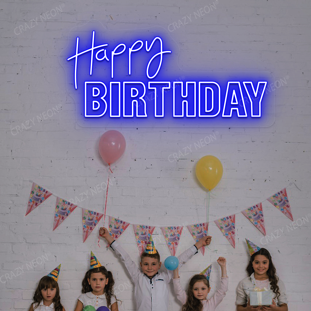 Happy Birthday Neon Light - Celebration Wall Decor | Blue