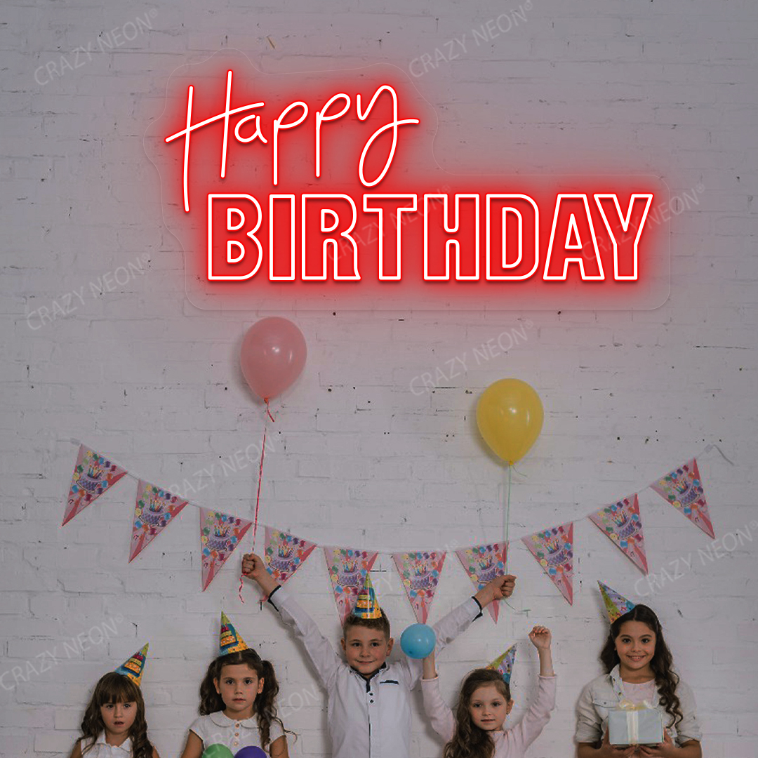 Happy Birthday Neon Light - Celebration Wall Decor | Red