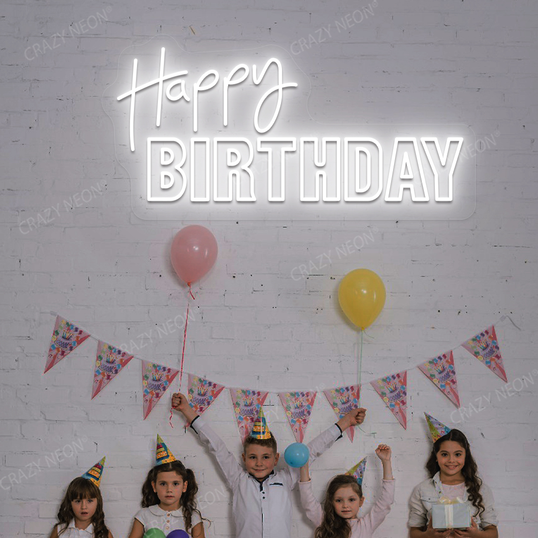 Happy Birthday Neon Light - Celebration Wall Decor | White