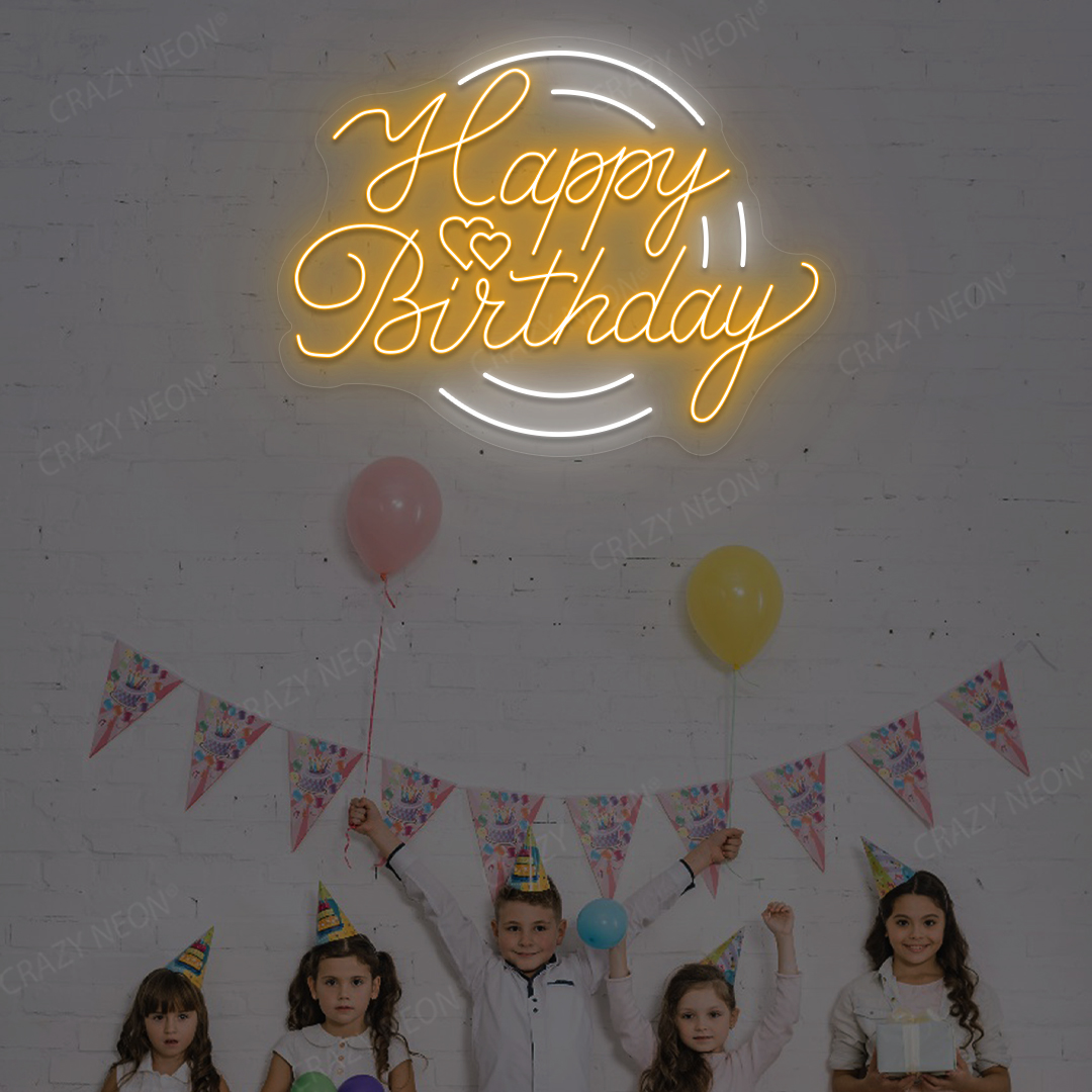Glowing Happy Birthday Neon Sign - LED Party Backdrop | Orange