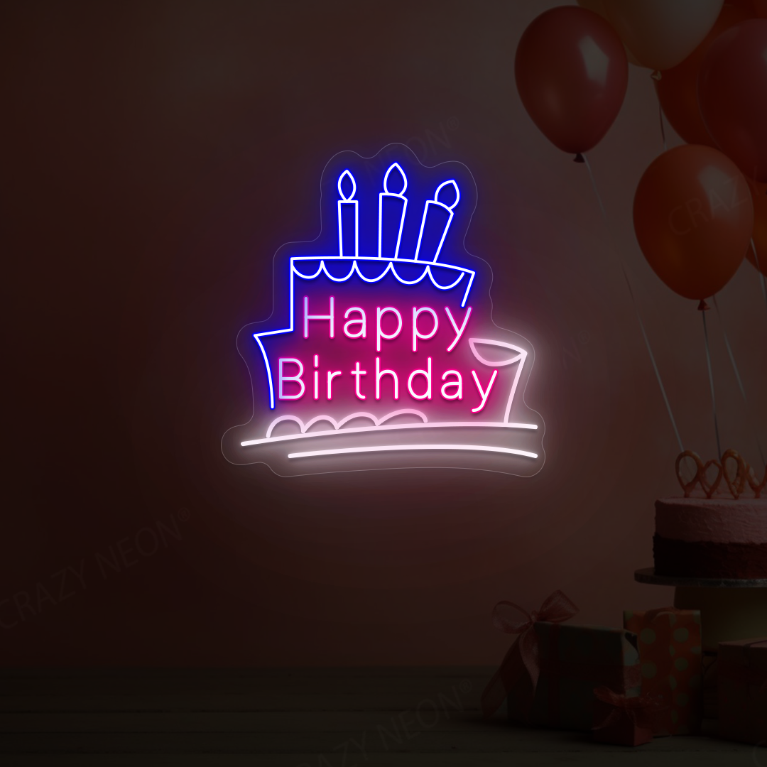 Happy Birthday Inside Cake Neon Sign - LED Decor | Pink