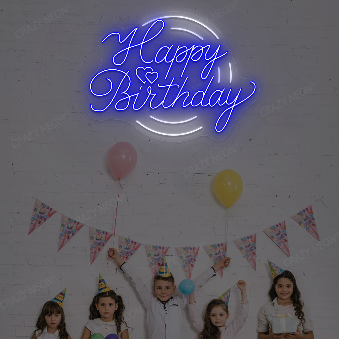 Glowing Happy Birthday Neon Sign - LED Party Backdrop | Blue