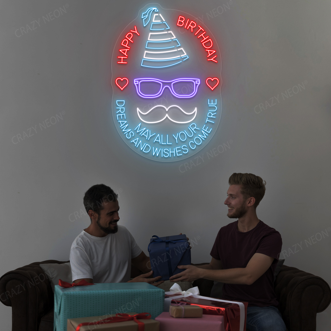 Happy Birthday Neon Sign - All Dreams Wishes Come True | Red