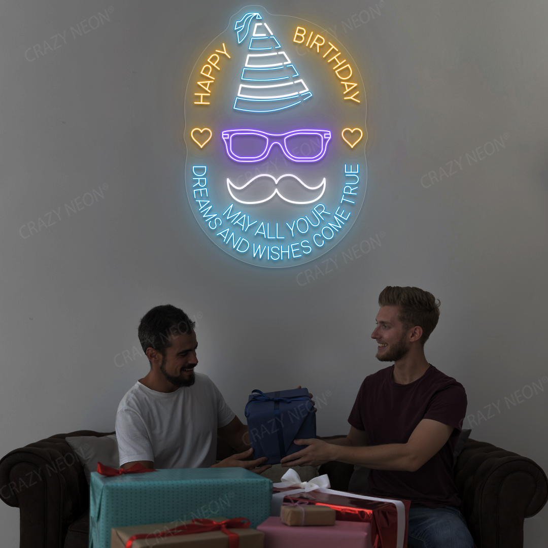 Happy Birthday Neon Sign - All Dreams Wishes Come True | Orange