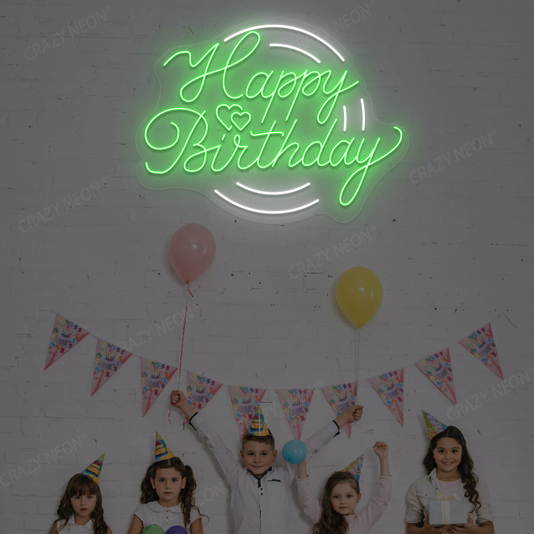 Glowing Happy Birthday Neon Sign - LED Party Backdrop | Green