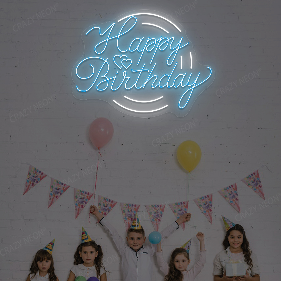Glowing Happy Birthday Neon Sign - LED Party Backdrop | Iceblue