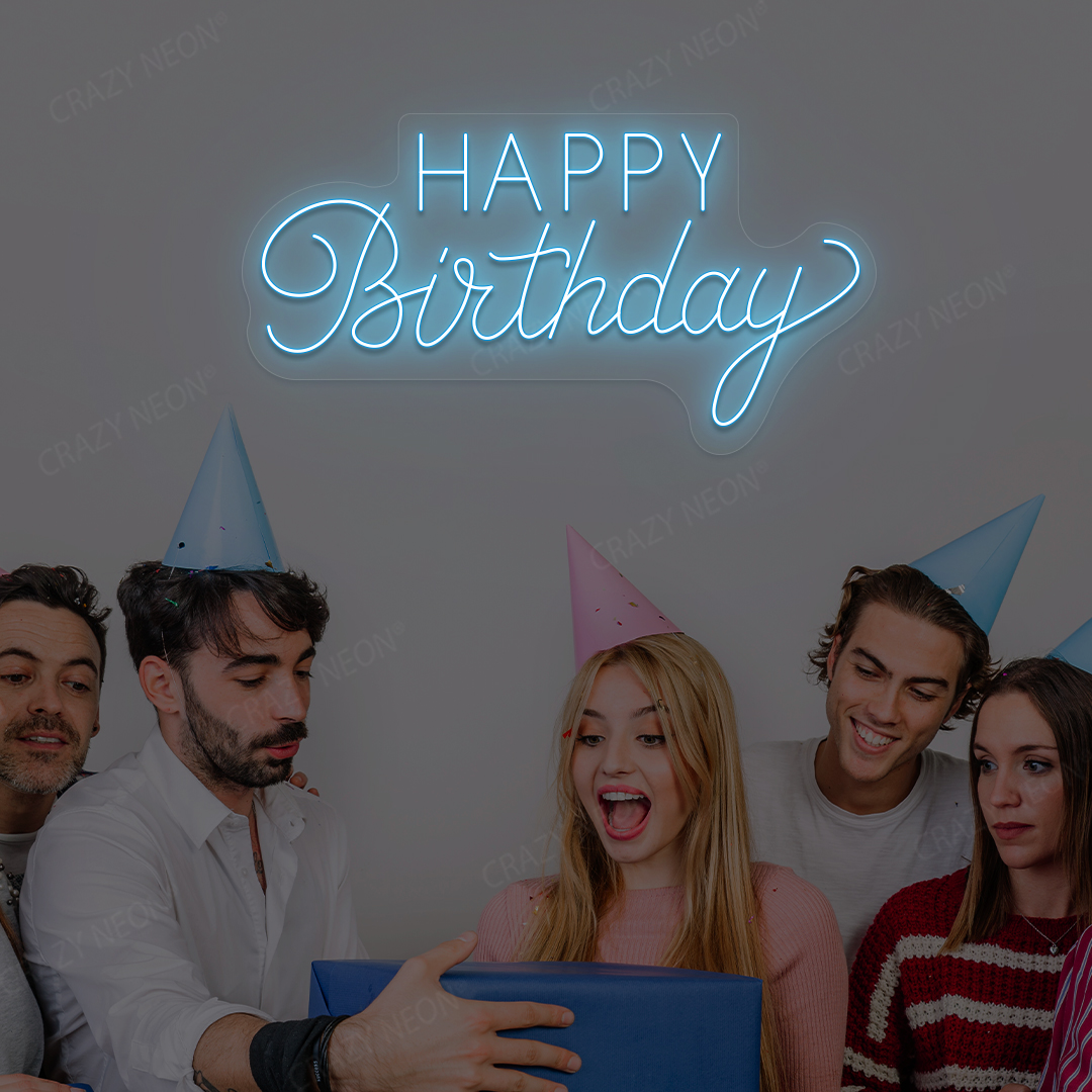 Happy Birthday LED Neon Sign | Iceblue