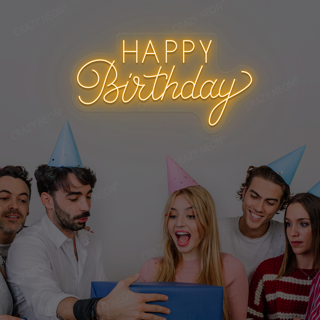 Happy Birthday LED Neon Sign | Orange