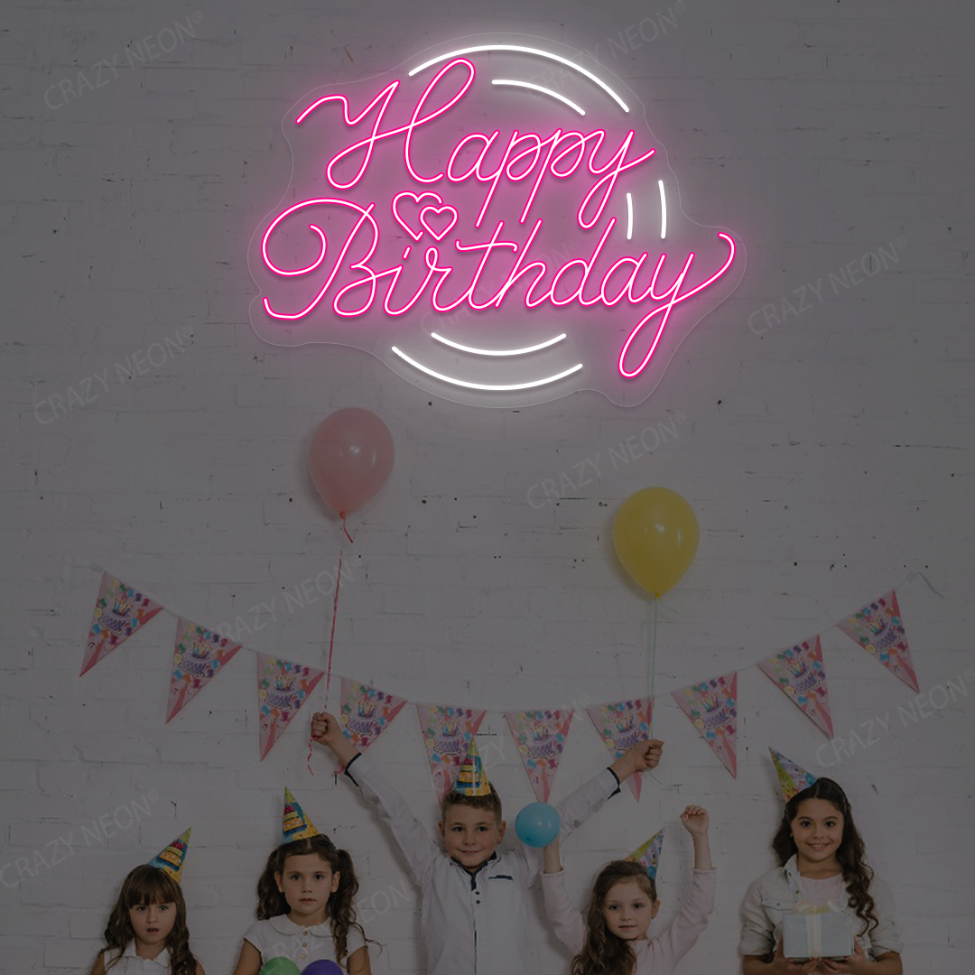 Glowing Happy Birthday Neon Sign - LED Party Backdrop | Pink