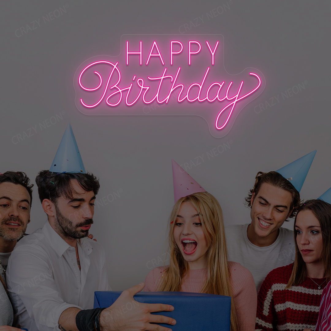 Happy Birthday LED Neon Sign | Pink