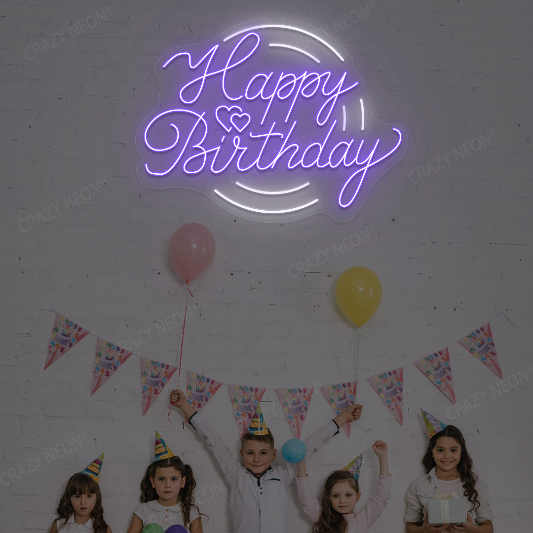 Glowing Happy Birthday Neon Sign - LED Party Backdrop | Purple