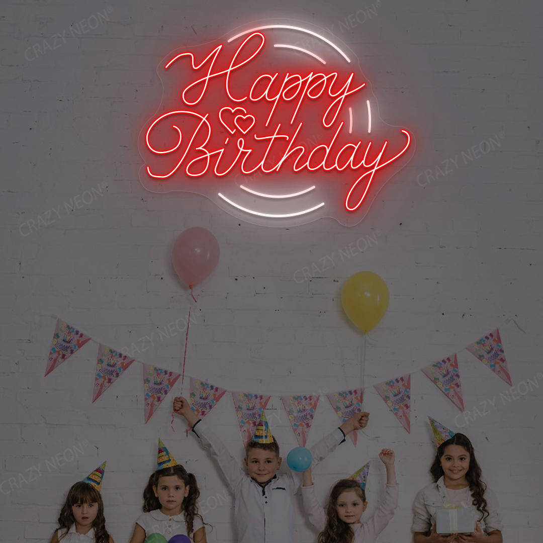 Glowing Happy Birthday Neon Sign - LED Party Backdrop | Red
