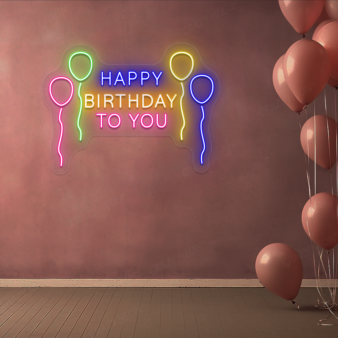 Happy Birthday With Balloon Neon Sign | Pink