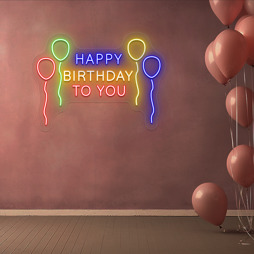 Happy Birthday With Balloon Neon Sign | Red