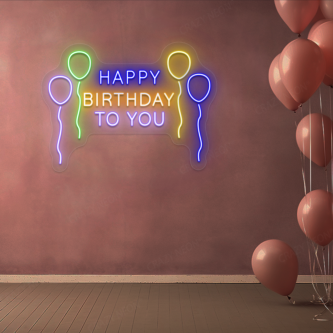 Happy Birthday With Balloon Neon Sign | Purple