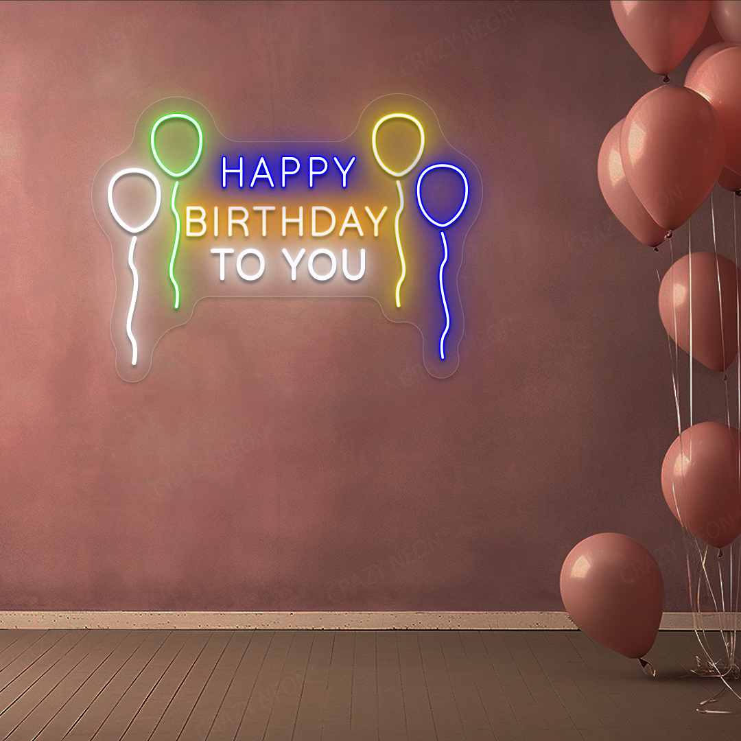 Happy Birthday With Balloon Neon Sign | White