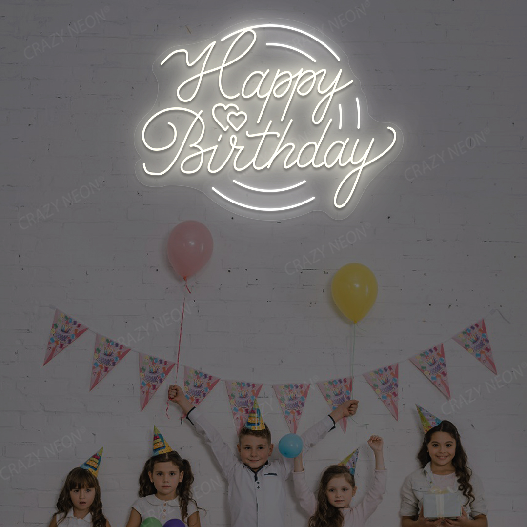 Glowing Happy Birthday Neon Sign - LED Party Backdrop | Warmwhite