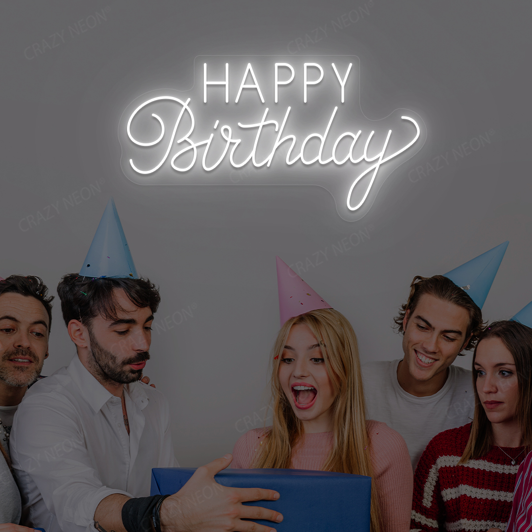 Happy Birthday LED Neon Sign | White