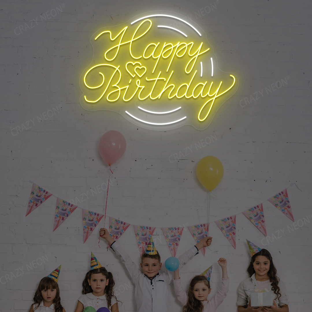 Glowing Happy Birthday Neon Sign - LED Party Backdrop | Yellow
