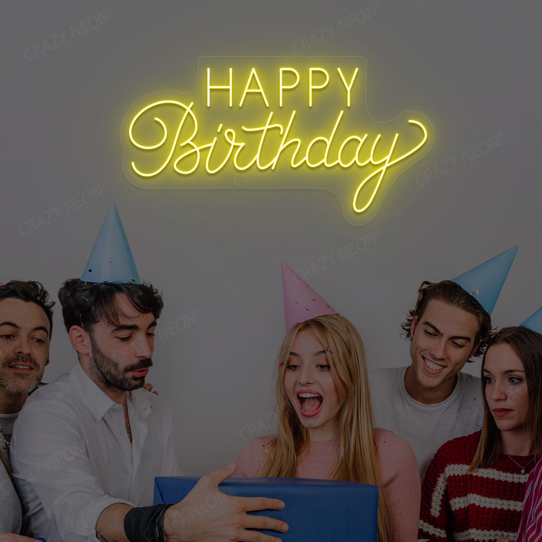 Happy Birthday LED Neon Sign | Yellow