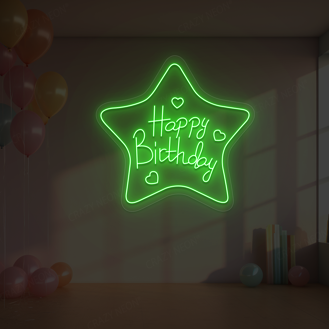 Star Glow Happy Birthday Neon Sign | Green