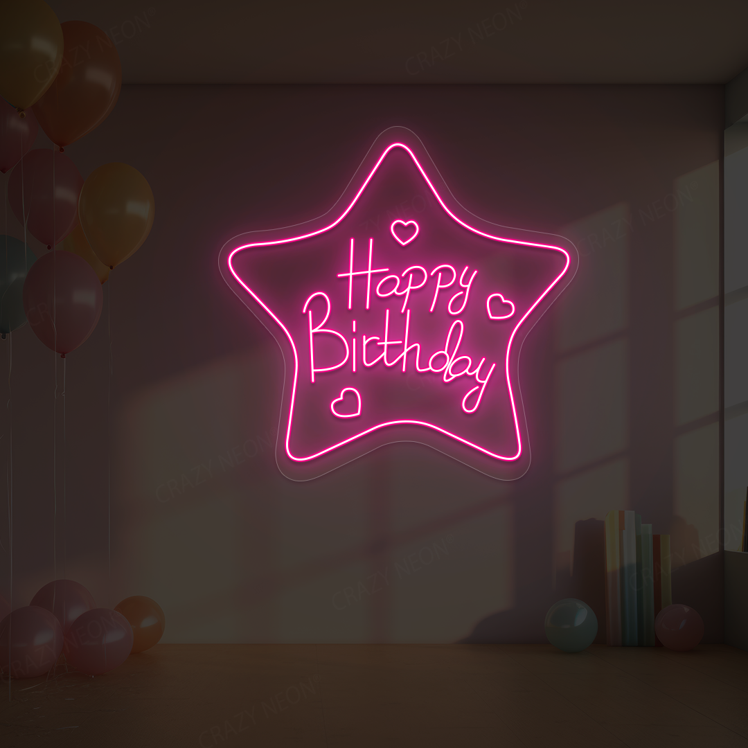 Star Glow Happy Birthday Neon Sign | Pink