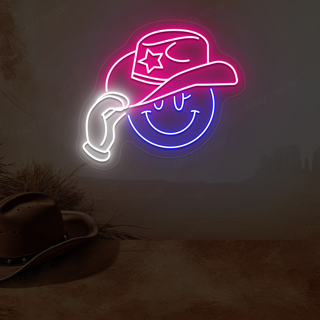 Tip Your Cowboy Hat Emoji Neon Sign | Blue