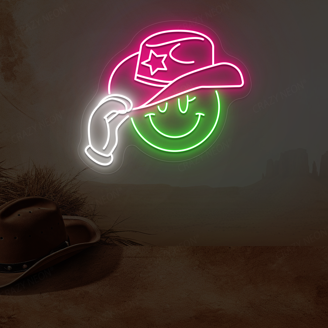 Tip Your Cowboy Hat Emoji Neon Sign | Green