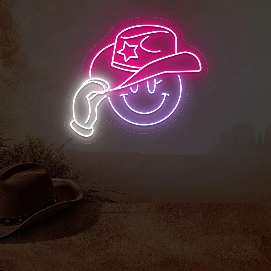 Tip Your Cowboy Hat Emoji Neon Sign | Purple