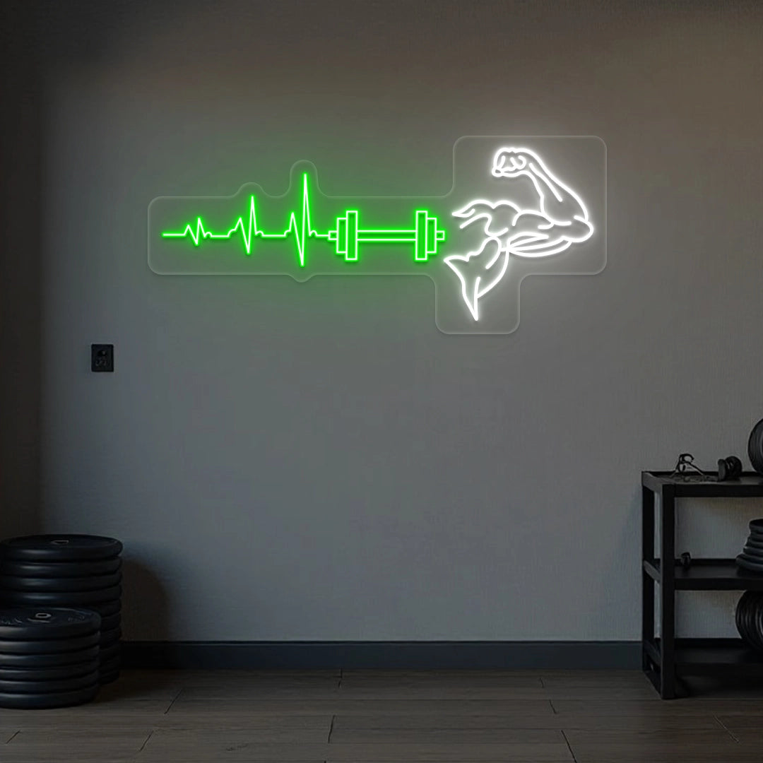 Heartbeat And Muscle Neon Sign | Green-White