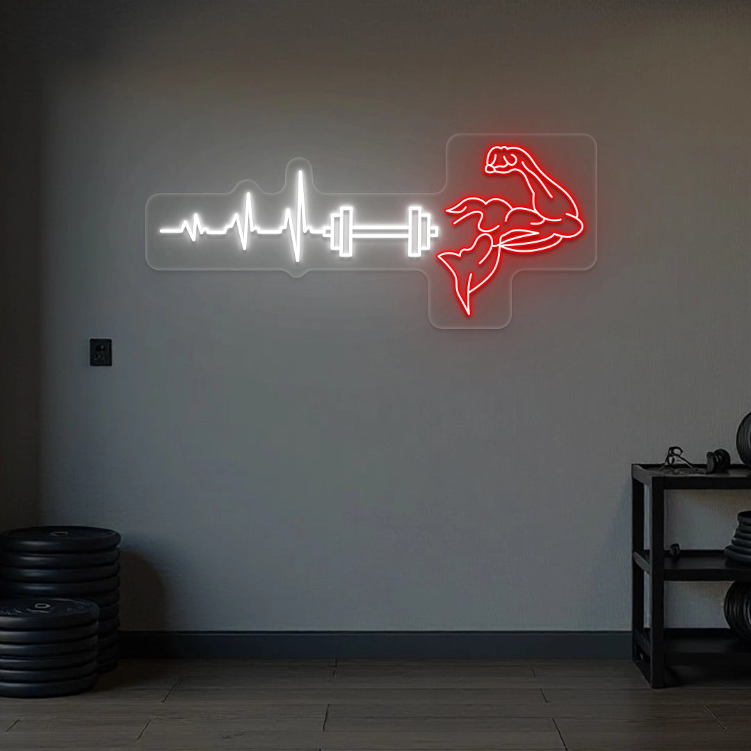 Heartbeat And Muscle Neon Sign | White-Red