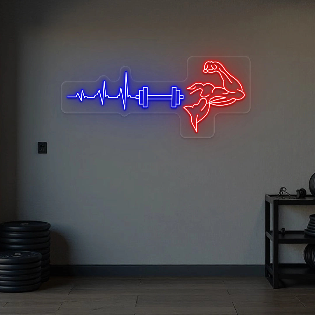 Heartbeat And Muscle Neon Sign | Blue-Red