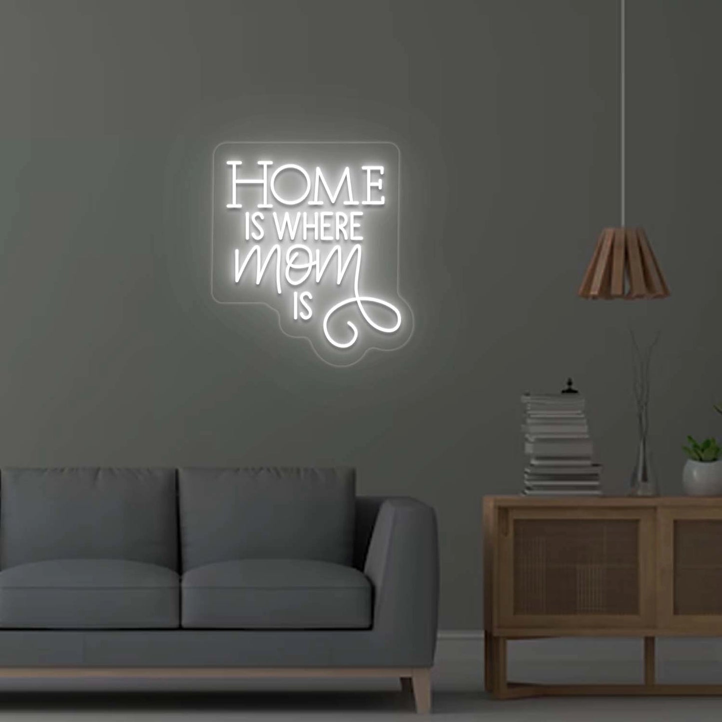 Home is where Mom is Neon Sign | White