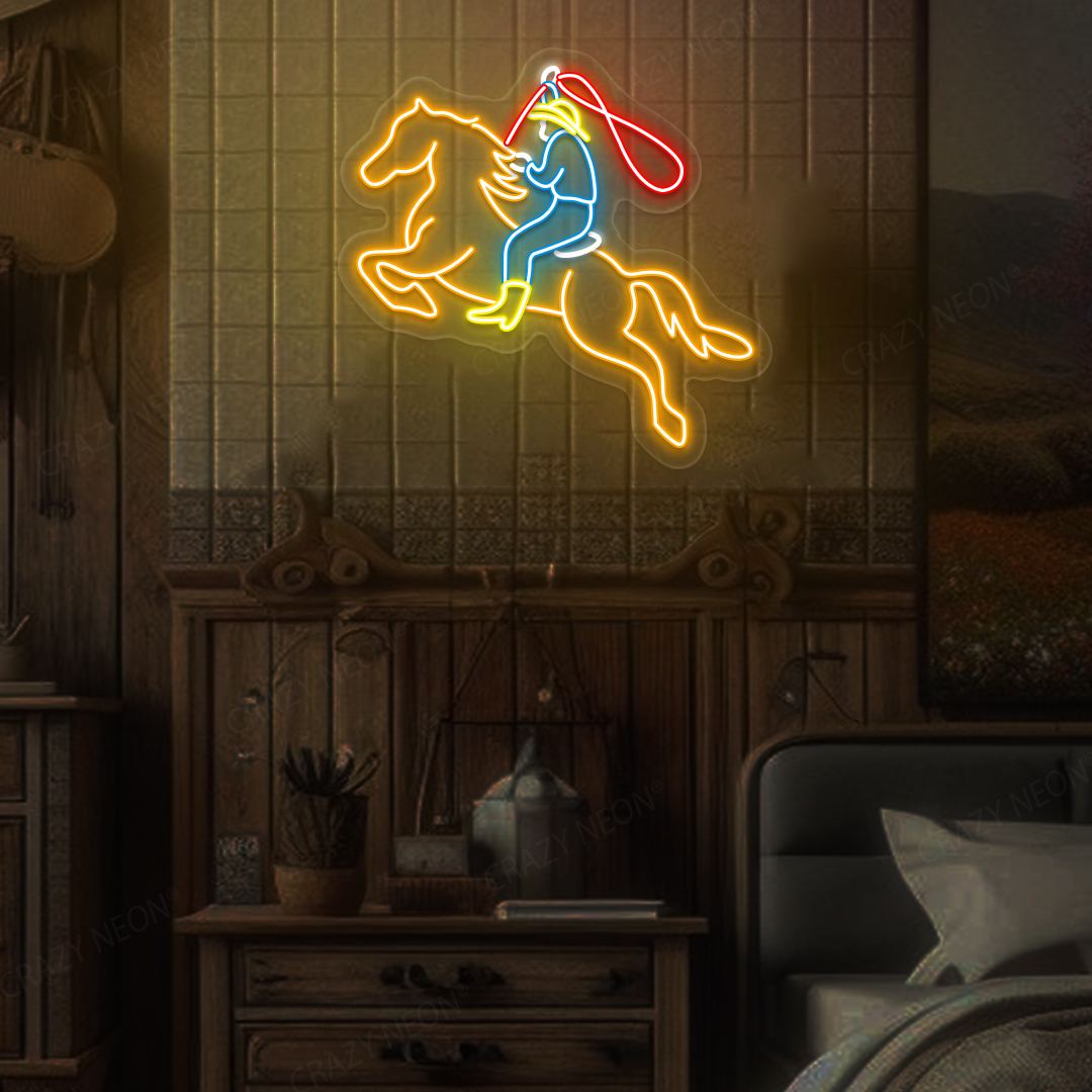 Galloping Cowboy LED Neon Sign | Orange