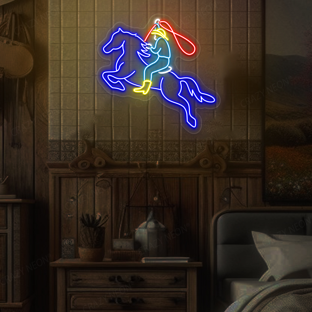 Galloping Cowboy LED Neon Sign | Blue