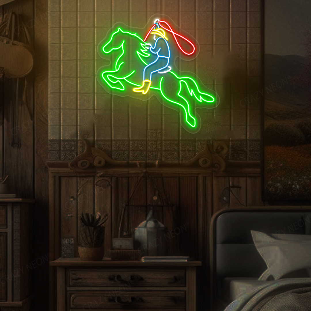 Galloping Cowboy LED Neon Sign | Green