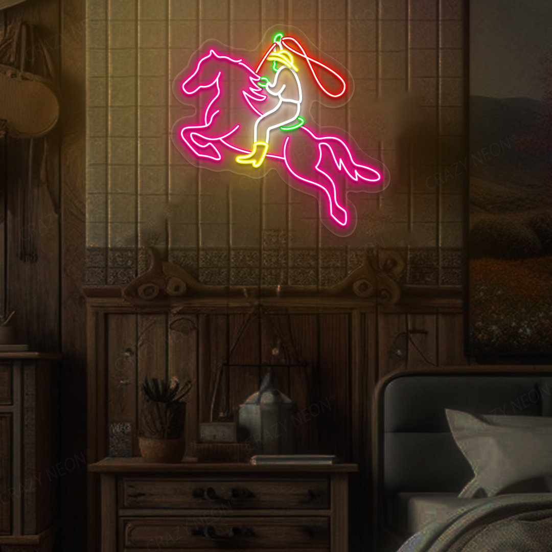 Galloping Cowboy LED Neon Sign | Pink