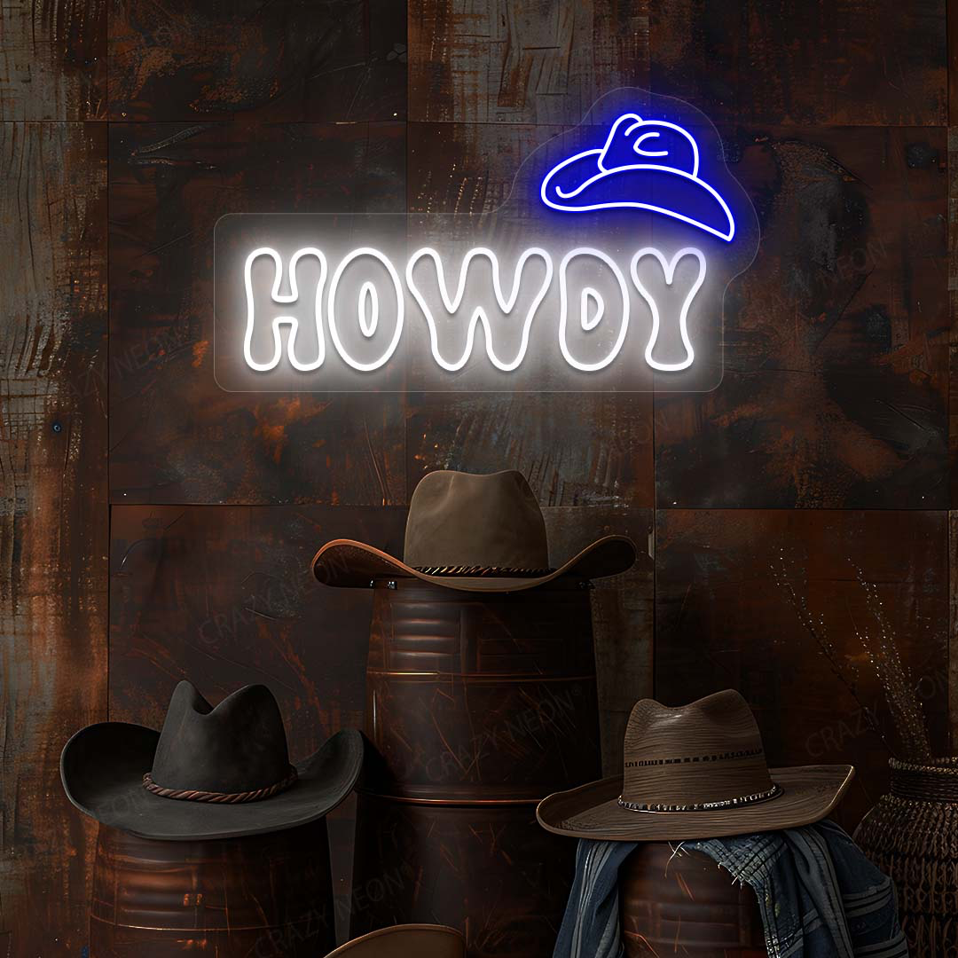 Howdy Cowboy Hat Neon Sign | Blue