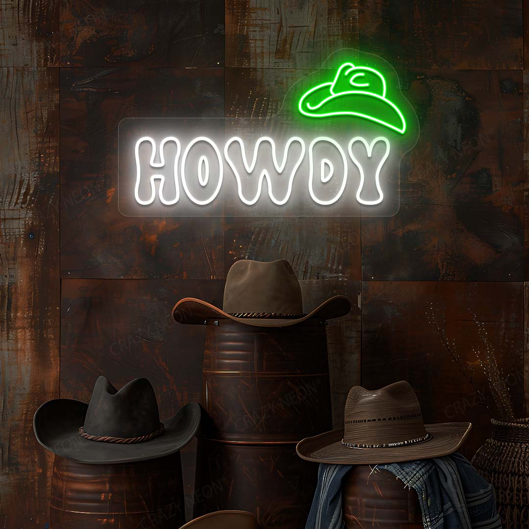 Howdy Cowboy Hat Neon Sign | Green