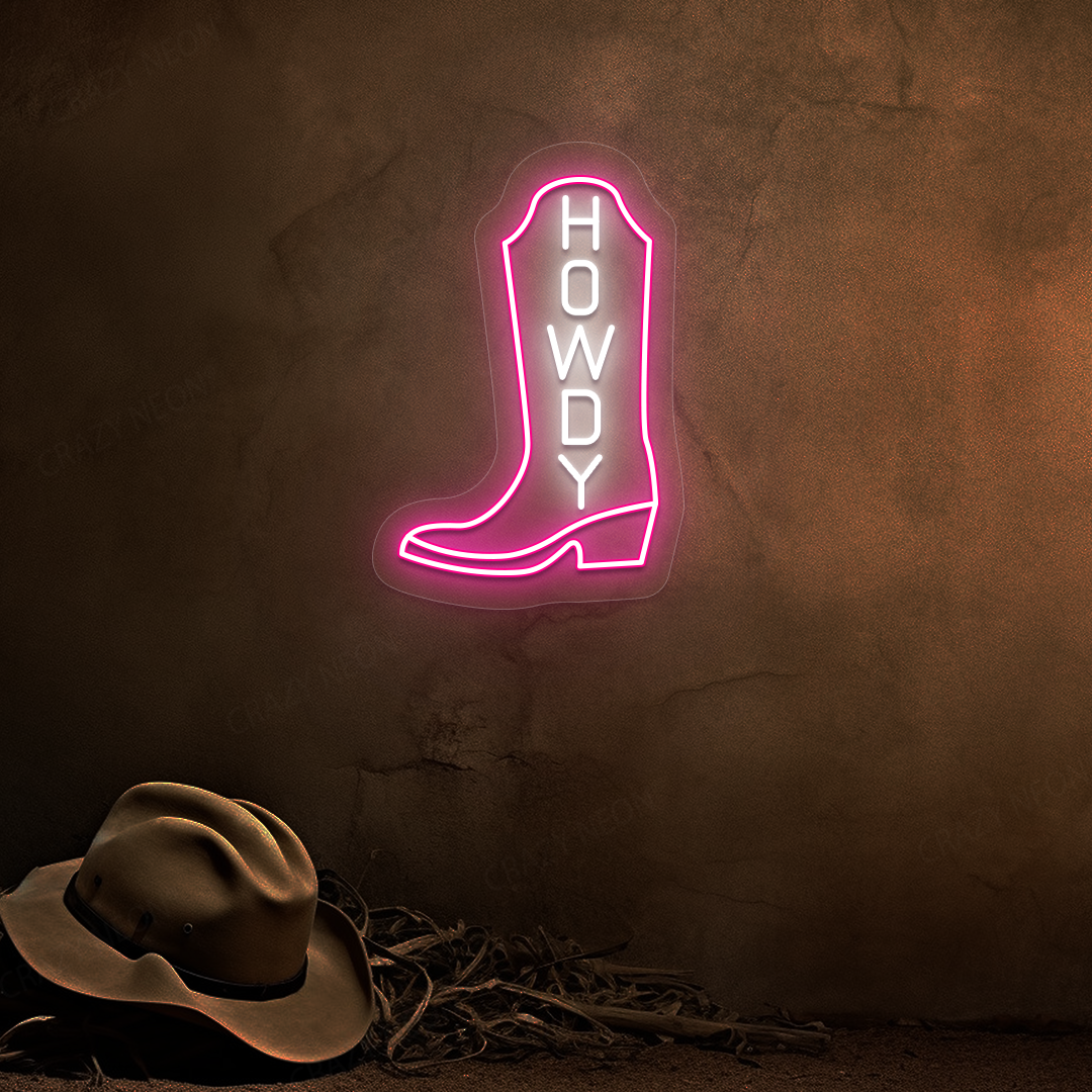 Howdy Cowboy Boot Neon Sign | Pink