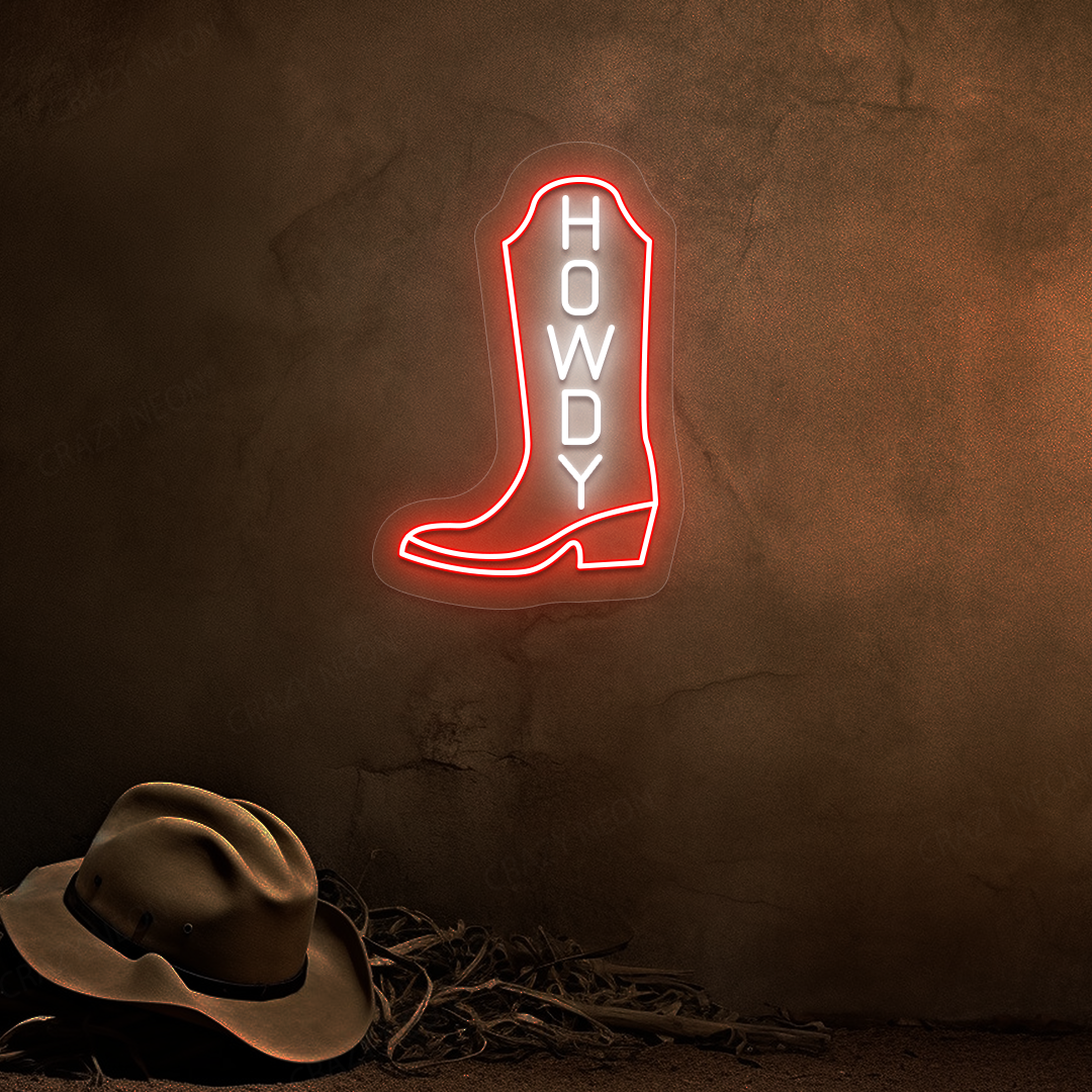 Howdy Cowboy Boot Neon Sign | Red