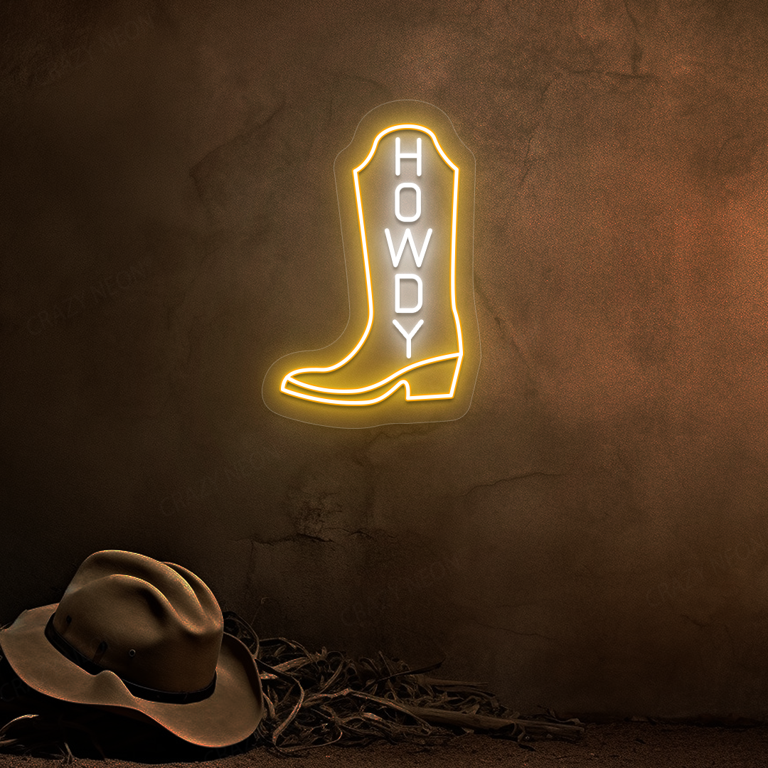 Howdy Cowboy Boot Neon Sign | Orange